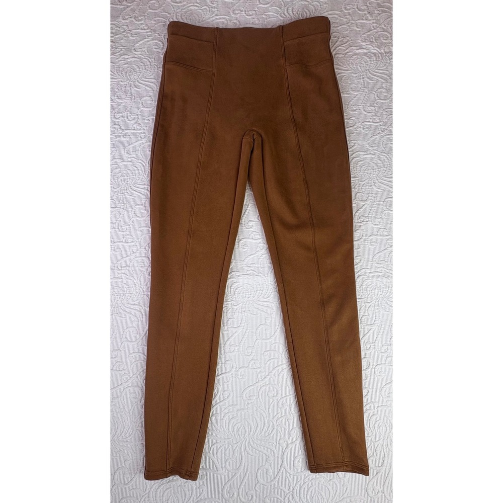 Spanx Faux Suede Leggings Caramel Brown High Rise Seamed Women Size M/L